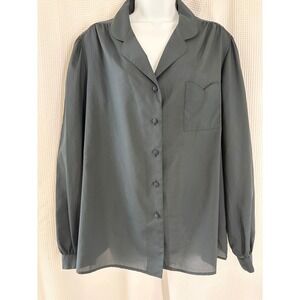Ship n Shore Vintage Black Long Sleeve Blouse Notched Lapel Pocket Plus Size 18